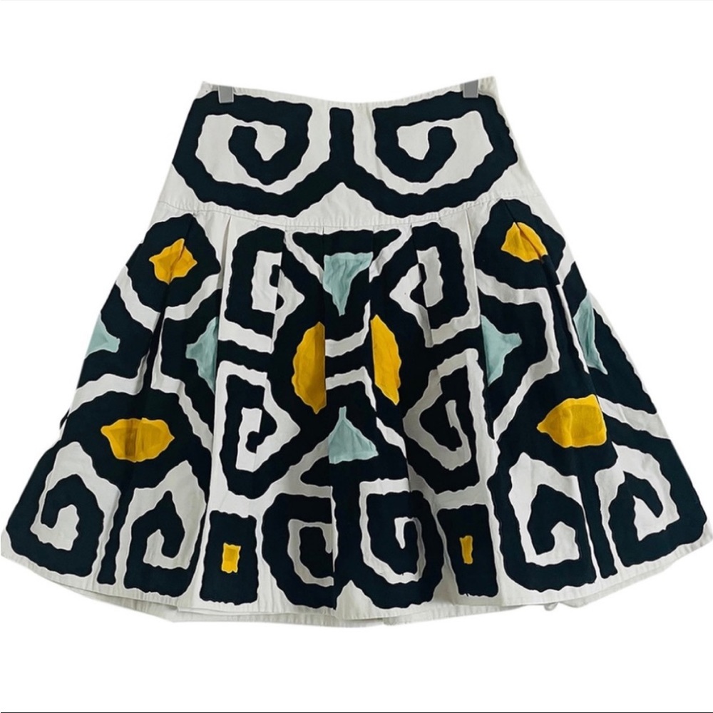 Diane von Furstenberg white cotton colorful abstract print pleated skirt size 6 - Picture 2 of 9